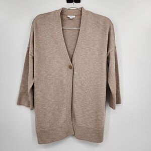 J. Jill PureJill One Button 3/4 Sleeve Knit Cardigan Womens Size Medium Tan